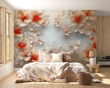 Load image into Gallery viewer, Romantic 3D Floral Wall Mural | Peach Blossom Wallpaper | Elegant Bedroom Accent | Large Flower Wall Art | Botanical Nature Decor Vn575