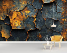 Load image into Gallery viewer, Industrial Rust Texture Wall Mural – Cracked Metal Effect Wallpaper, Grunge Steampunk Wall Art for Living Room or Office Decor Vn597