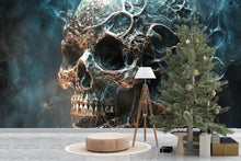 Load image into Gallery viewer, Dark Abstract Skull Wallpaper – Gothic Grunge Wall Mural – Smokey Skull Wall Art For Music Lovers – Rock Bedroom Decor – Peel And Stick