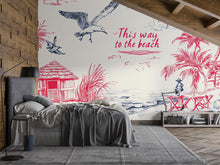 Load image into Gallery viewer, Beach House Wallpaper • Stylish Ocean Wall Mural • Tropical Coastal Decor for Bedroom or Living Room • “This Way to the Beach” Seaside Art