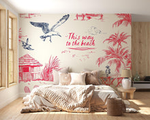 Load image into Gallery viewer, Beach House Wallpaper • Stylish Ocean Wall Mural • Tropical Coastal Decor for Bedroom or Living Room • “This Way to the Beach” Seaside Art