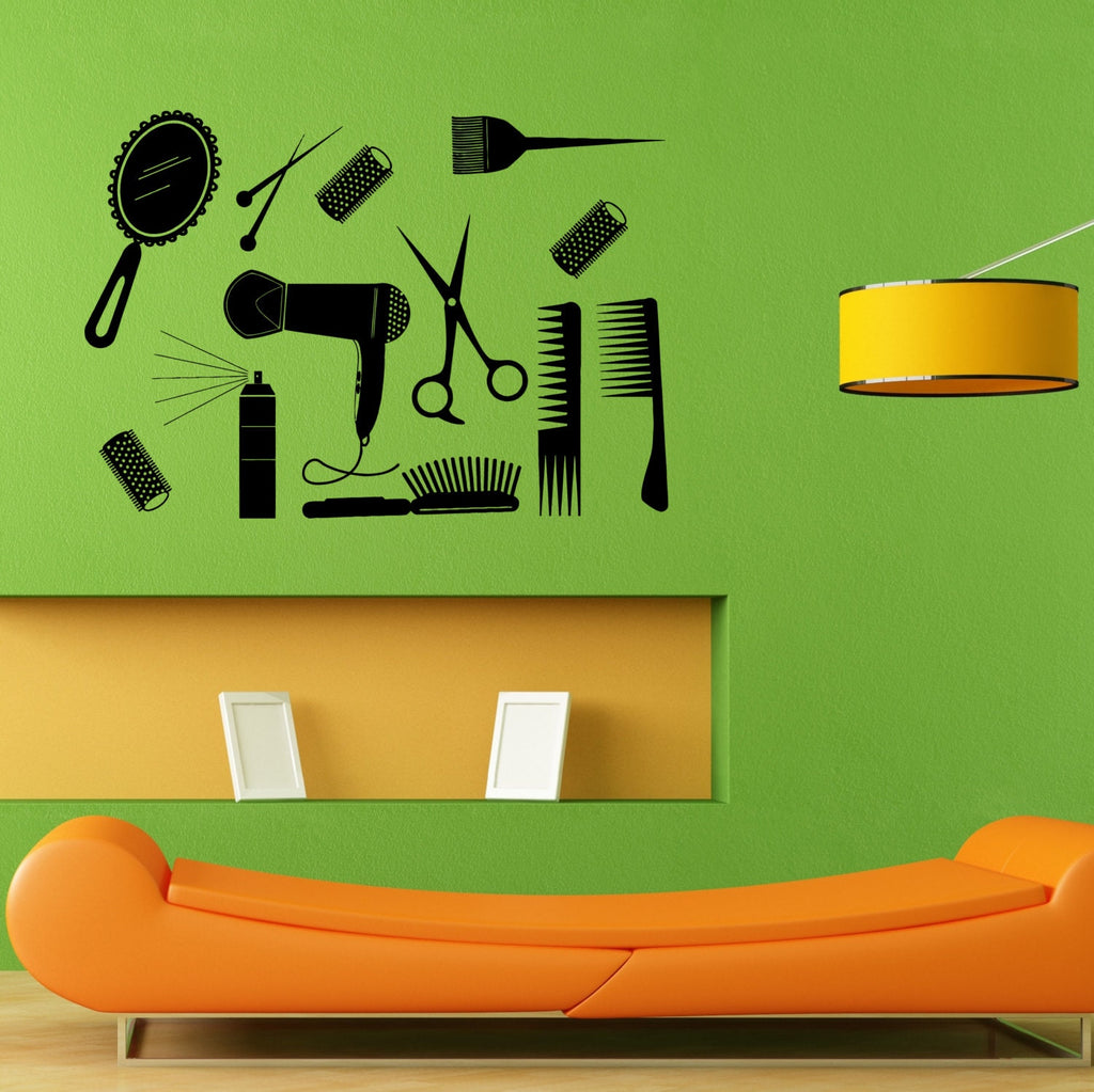 Tools For Hair Style Nail Beauty Salon Spa Shop Barbershop Wall Sticker Vinyl Mural Decal Home House Apartment Art Decor FREE SHIPPING L036