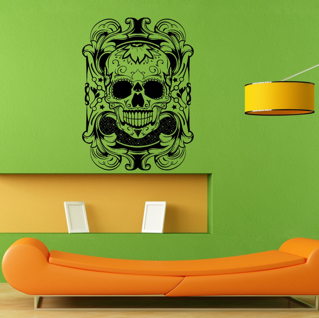 Floral Skull Skeletal Skeleton Wall Sticker Vinyl Mural Decal Home House Apartment Art Decor FREE SHIPPING L041
