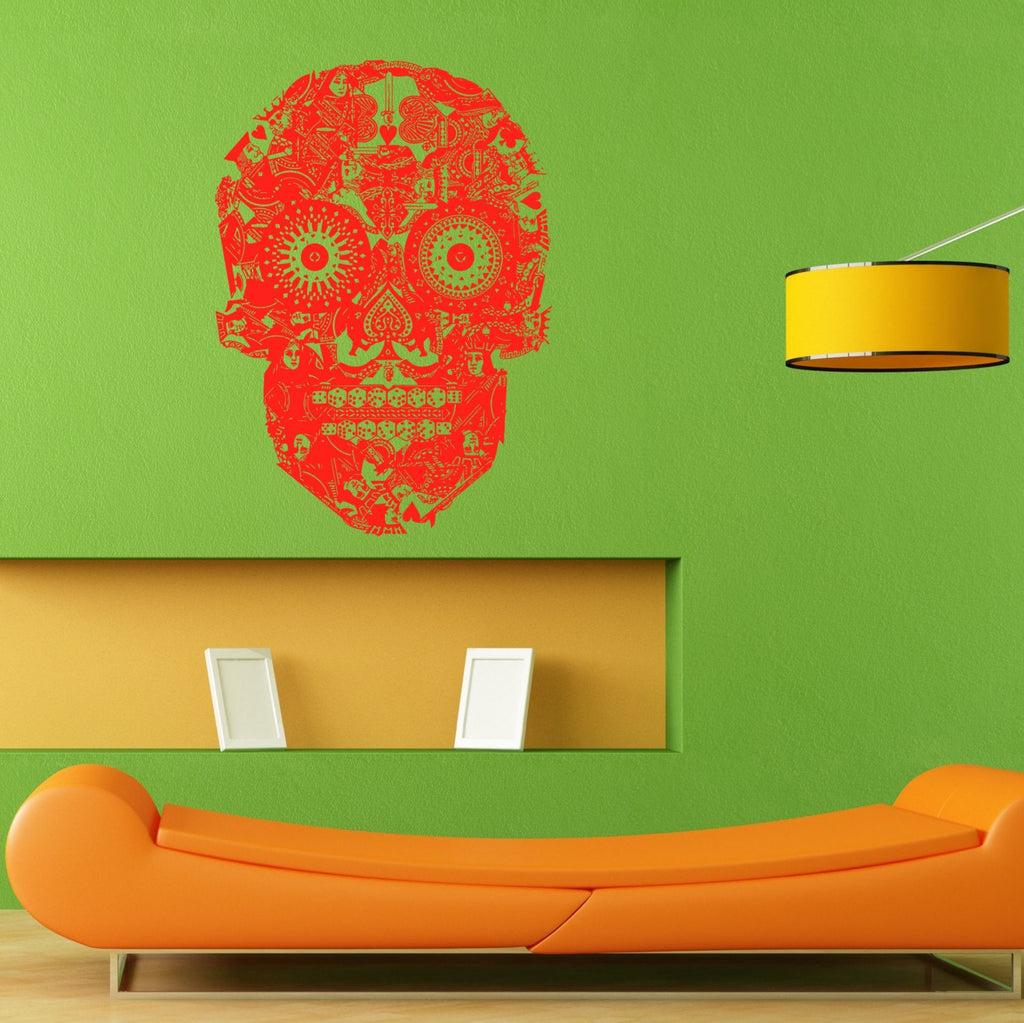 Gamble Gambling Playing Cards Dice Skull Skeletal Skeleton Wall Sticker Vinyl Mural Decal Home House Apartment Art Decor FREE SHIPPING L042