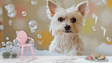 Load image into Gallery viewer, Modern Pet Grooming Salon Wall Art | Cute Yorkie Dog with Bubbles | Vet Office Decor | Dog Lover Gift | Veterinary Reception Print Vn669