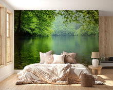 Load image into Gallery viewer, Forest Lake Wall Mural | Tranquil Nature Scene Wallpaper | Bedroom Feature Wall Decor | Green Landscape Lake View Photo Mural Vn686