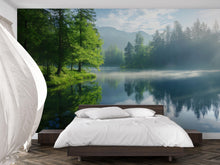 Load image into Gallery viewer, Lake Forest Wall Mural – Nature Scenic Wallpaper, Serene Mountain Lake Wall Art, Forest Bedroom Decor Vn687