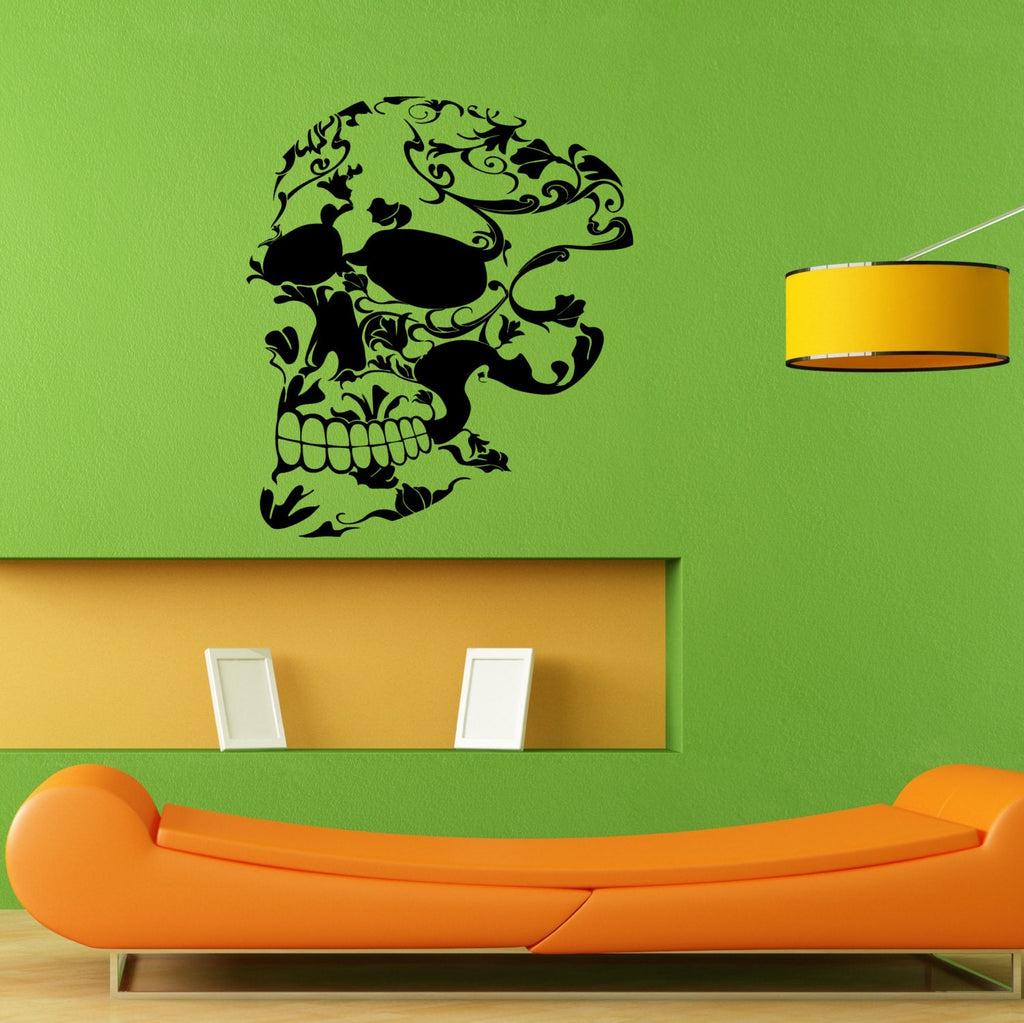 Floral Flower Design Skull Skeletal Skeleton Wall Sticker Vinyl Decal Home Art Decor Housewares FREE SHIPPING L046