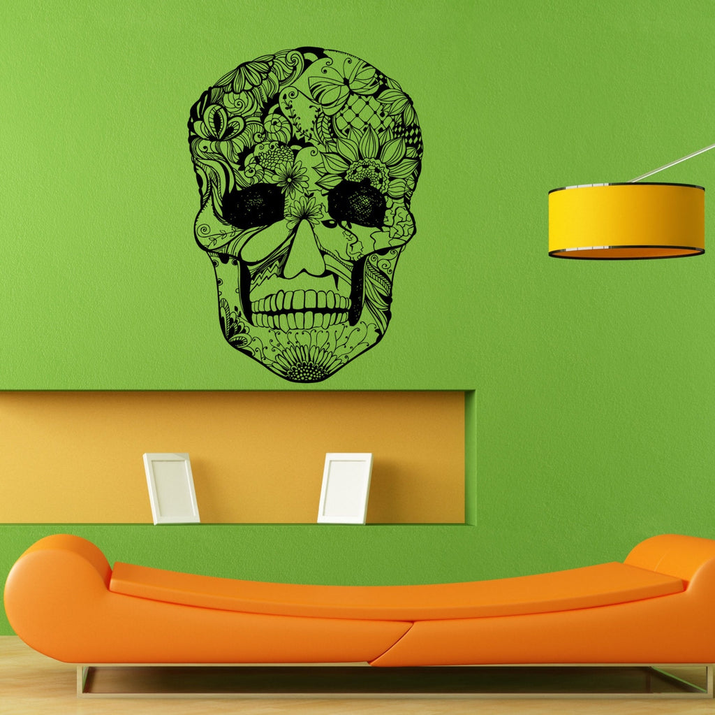 Floral Flower Skull Skeletal Skeleton Wall Sticker Vinyl Decal Home Art Decor Housewares FREE SHIPPING L048