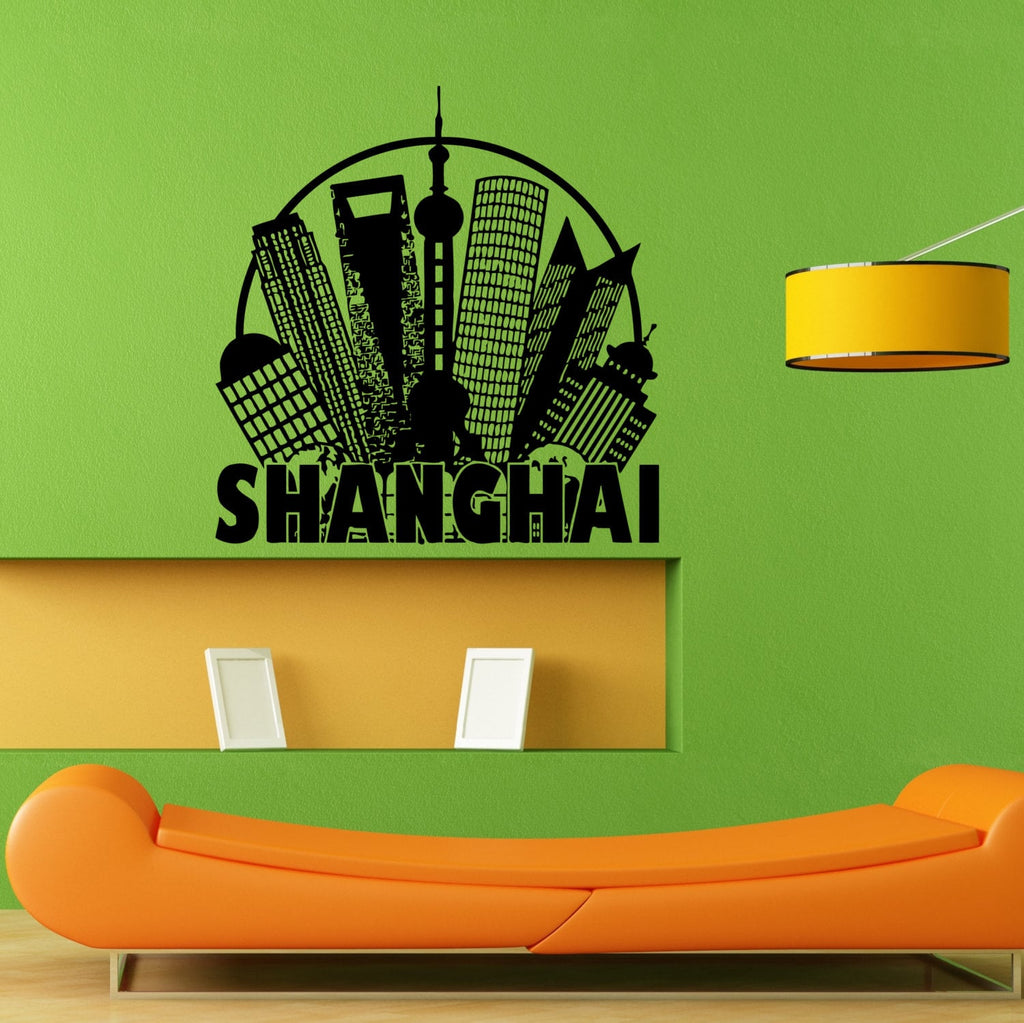 Shanghai City View Skyline Wall Sticker Vinyl Mural Decal Home House Apartment Art Decor FREE SHIPPING L058