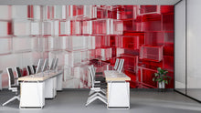 Load image into Gallery viewer, 3D Geometric Red And Clear Glass Block Wallpaper – Modern Office Wall Mural – Stylish 3D Texture Wall Decor – Abstract Contemporary