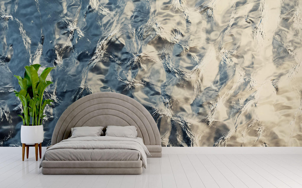 3D Water Reflection Texture Wallpaper – Modern Abstract Flowing Design Wall Mural – Calming Stylish Bedroom Wallpaper – Luxury 3D Wall Decor