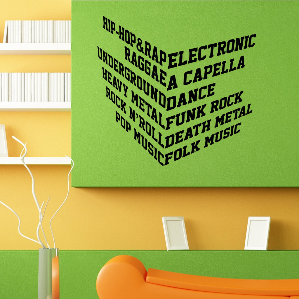 Music Musical Genres Cube Wall Sticker Vinyl Mural Decal Home House Apartment Art Decor FREE SHIPPING L068