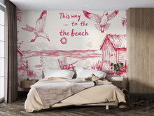 Load image into Gallery viewer, Coastal Beach Wall Mural | Vintage Seaside Wall Art | This Way to the Beach Sign | Cottagecore Bedroom Decor Vn723