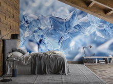 Load image into Gallery viewer, Blue Crystal Ice Snowflake Wall Mural – Winter Themed Accent Wall Art – Modern Bedroom Wallpaper – Frosty Nature Scene Décor Vn725