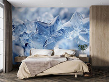 Load image into Gallery viewer, Blue Crystal Ice Snowflake Wall Mural – Winter Themed Accent Wall Art – Modern Bedroom Wallpaper – Frosty Nature Scene Décor Vn725