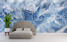 Load image into Gallery viewer, Blue Crystal Ice Snowflake Wall Mural – Winter Themed Accent Wall Art – Modern Bedroom Wallpaper – Frosty Nature Scene Décor Vn725