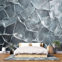 Load image into Gallery viewer, 3D Ice Wall Mural for Bedroom, Cool Modern Wall Art, Textured Frozen Ice Wallpaper, Abstract Blue Grey Wall Décor Vn726