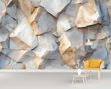 Load image into Gallery viewer, 3D Stone Texture Wall Mural – Abstract Rock Pattern Wallpaper In Earthy Beige And Blue – Modern Textured Wall Decor – Stylish Natural Stone