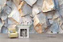 Load image into Gallery viewer, 3D Stone Texture Wall Mural – Abstract Rock Pattern Wallpaper In Earthy Beige And Blue – Modern Textured Wall Decor – Stylish Natural Stone