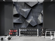 Load image into Gallery viewer, 3D Geometric Concrete Wall Mural – Bold Textured Industrial Wallpaper For Home Gym Or Studio – Modern Fitness Room Wall Decor