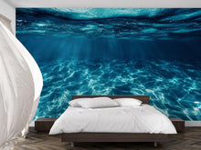 Load image into Gallery viewer, 3D Underwater Ocean Wall Mural – Deep Blue Sea Wallpaper With Sun Rays And Water Texture – Modern Bedroom Decor – Relaxing Ocean