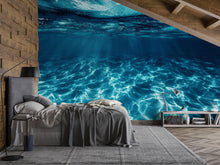 Load image into Gallery viewer, 3D Underwater Ocean Wall Mural – Deep Blue Sea Wallpaper With Sun Rays And Water Texture – Modern Bedroom Decor – Relaxing Ocean