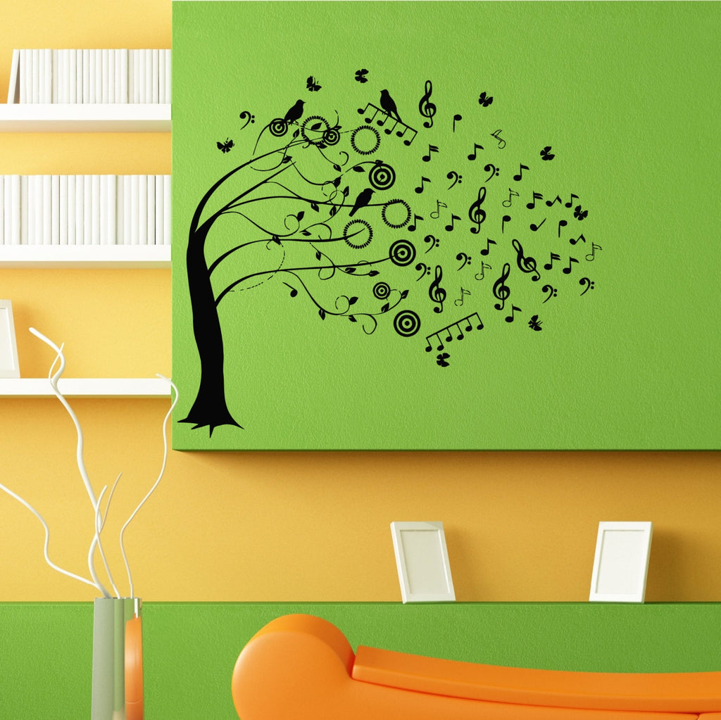 Music Musical Tree Birds Theme Wall Sticker Vinyl Mural Decal Home House Apartment Art Decor FREE SHIPPING L096
