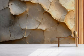 3D Cracked Clay Texture Wallpaper Mural In Beige Neutral Tones | Modern Wall Art For Living Room Or Bedroom | Stylish Earthy 3D Wall Decor