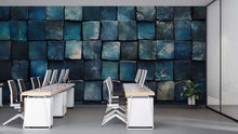 Load image into Gallery viewer, 3D Blue Tile Texture Wallpaper Mural | Dark Teal Wall Art For Office Or Studio | Stylish Geometric Modern Decor Wallpaper | Unique Gift