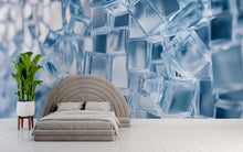 Load image into Gallery viewer, Glass Cube 3D Wallpaper Mural | Modern Blue Ice Block Wall Art For Bedroom Or Studio | Stylish Geometric Decor Wallpaper | Unique Gift