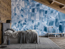 Load image into Gallery viewer, Glass Cube 3D Wallpaper Mural | Modern Blue Ice Block Wall Art For Bedroom Or Studio | Stylish Geometric Decor Wallpaper | Unique Gift