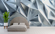 Load image into Gallery viewer, Silver Faceted 3D Wallpaper Mural | Modern Geometric Wall Decor With Metallic Crystal Texture | Abstract Luxury Bedroom Accent | Stylish