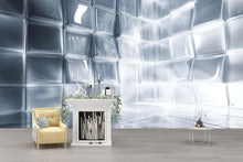 Load image into Gallery viewer, Chrome Faceted 3D Wallpaper Mural | Silver Geometric Wall Decor With Metallic Polygon Texture | Modern Luxury Bedroom Accent | Stylish