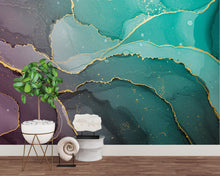 Load image into Gallery viewer, Modern Ornate Damask Wallpaper – Jewel Tone Velvet Effect with Gold Filigree | Regal Embossed Luxury Wall Mural Wallpaper 766RS