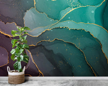 Load image into Gallery viewer, Modern Ornate Damask Wallpaper – Jewel Tone Velvet Effect with Gold Filigree | Regal Embossed Luxury Wall Mural Wallpaper 766RS