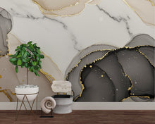 Load image into Gallery viewer, Modern Art Deco Geometric 1920s Wallpaper – Cream &amp; Black with Gold Accents | Marble Effect Luxury Wall Mural Wallpaper 768RS