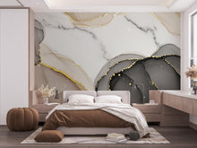 Load image into Gallery viewer, Modern Art Deco Geometric 1920s Wallpaper – Cream &amp; Black with Gold Accents | Marble Effect Luxury Wall Mural Wallpaper 768RS