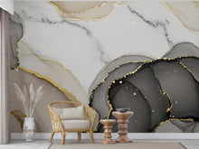 Load image into Gallery viewer, Modern Art Deco Geometric 1920s Wallpaper – Cream &amp; Black with Gold Accents | Marble Effect Luxury Wall Mural Wallpaper 768RS