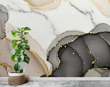 Load image into Gallery viewer, Modern Art Deco Geometric 1920s Wallpaper – Cream &amp; Black with Gold Accents | Marble Effect Luxury Wall Mural Wallpaper 768RS