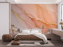 Load image into Gallery viewer, Blush Pink Marble Wallpaper with Gold Veins | Soft Feminine Luxurious Peel and Stick Wall Mural | Modern Chic Bathroom Decor Wallpaper 777RS