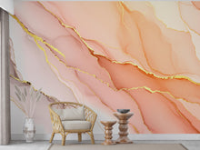 Load image into Gallery viewer, Blush Pink Marble Wallpaper with Gold Veins | Soft Feminine Luxurious Peel and Stick Wall Mural | Modern Chic Bathroom Decor Wallpaper 777RS
