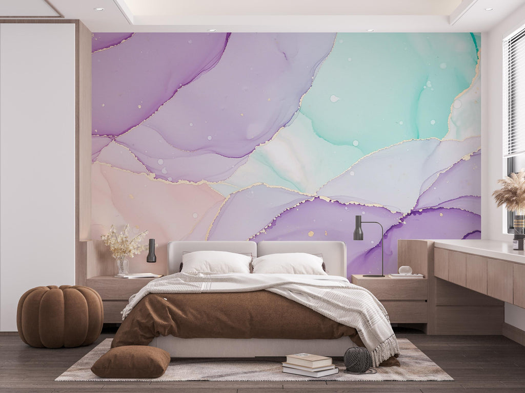 Mother of Pearl Iridescent Wallpaper | Pastel Lavender Blush Mint Wall Mural | Shimmering Pearl Glow Peel and Stick Decor 781RS