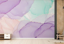 Load image into Gallery viewer, Mother of Pearl Iridescent Wallpaper | Pastel Lavender Blush Mint Wall Mural | Shimmering Pearl Glow Peel and Stick Decor 781RS