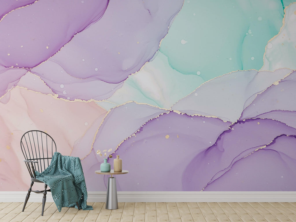 Mother of Pearl Iridescent Wallpaper | Pastel Lavender Blush Mint Wall Mural | Shimmering Pearl Glow Peel and Stick Decor 781RS