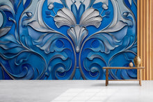 Load image into Gallery viewer, Luxury Blue Silver 3D Floral Wallpaper | Elegant Textured Flower Wall Mural | Modern Bedroom Living Room Decor | Peel and Stick Art Wall