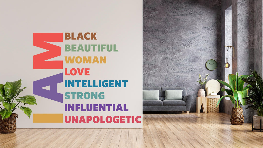 I am Black, Beautiful Woman Love wall decal Motivational Inspirational Wall Decal Sticker Office Wall Decal Women eyelashes Beauty 804RS