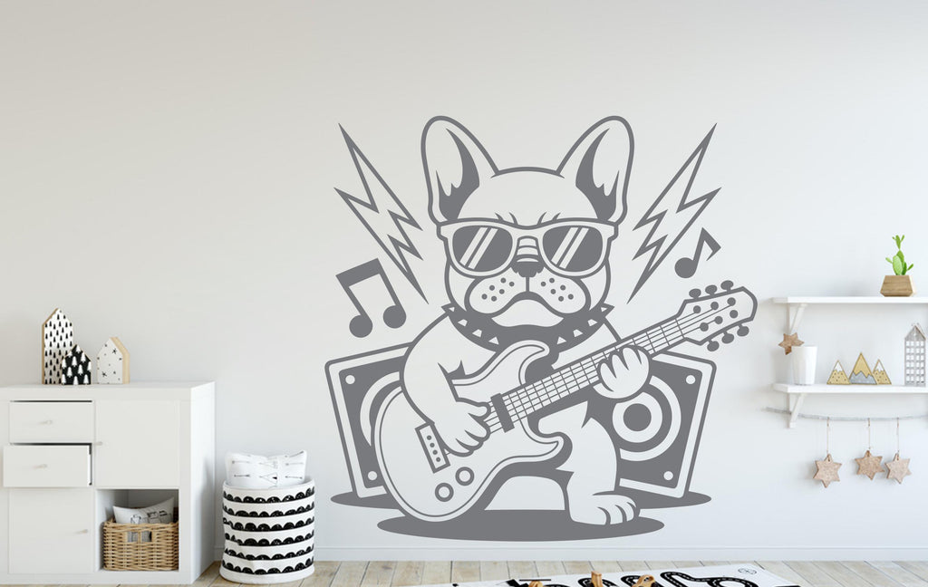 French Bulldog with Guitar Dog wall decal Dog decor Dog Music Dog wall art Decal Dog Lover Animals Dog Wall Bathroom Stickers Vinyl 121DE