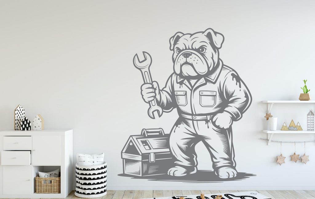 Bulldog as a Mechanic Dog wall decal Dog decor Dog Music Dog wall art Decal Dog Lover Animals Dog Wall Bathroom Stickers Vinyl 123DE
