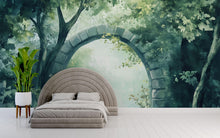 Load image into Gallery viewer, Watercolor Forest Arch Wallpaper Mural – Enchanted Garden Gateway Wall Art – 3D Look Peel &amp; Stick Nature Decor for Nursery, Living Room